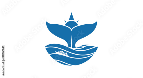 Flag of ulsan metropolitan city in south korea featuring a blue whale tail and waves