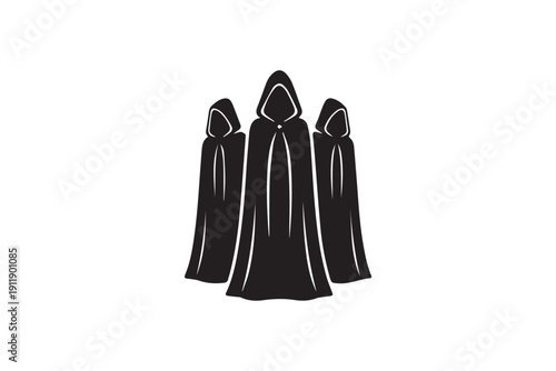 Three figures in hooded cloaks standing together, representing mystery and secrets in a symbolic representation