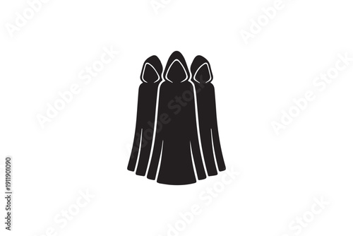 Trio of figures wearing dark hooded robes, suggesting a secret society or mysterious gathering