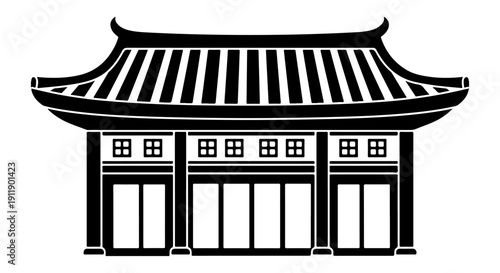 Traditional Asian Pagoda Architecture Building with Detailed Roof and Windows
