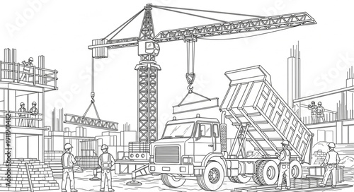 Medieval Crane Construction Site Illustration.