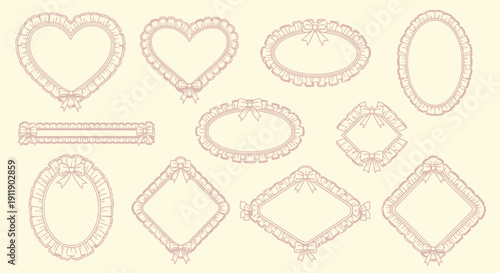 Intricate line drawings of hearts and geometric shapes with decorative borders