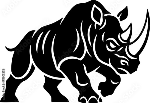 Powerful Black Rhinoceros Graphic Icon or Logo Design