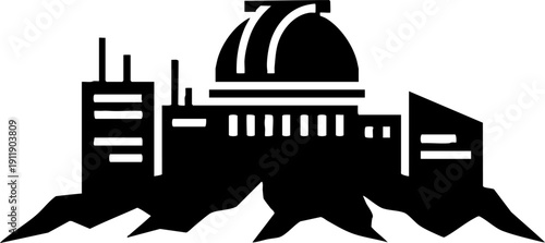 Science Research Observatory Building Icon Black Silhouette Design