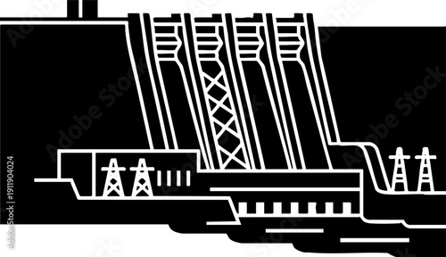 Hydroelectric power dam station infrastructure line icon.