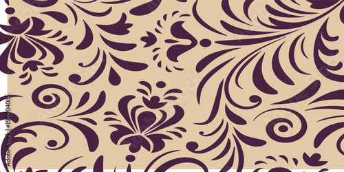 Elegant Floral Swirls Pattern on Beige Background.