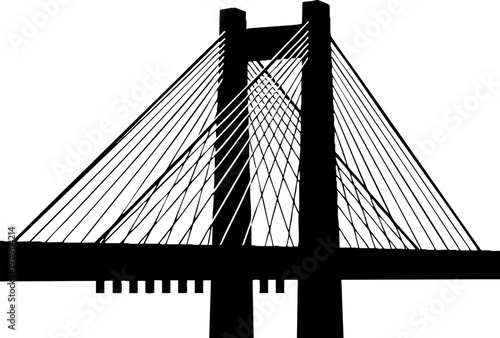 Modern Cable Stayed Bridge Pylon and Cables Black Silhouette