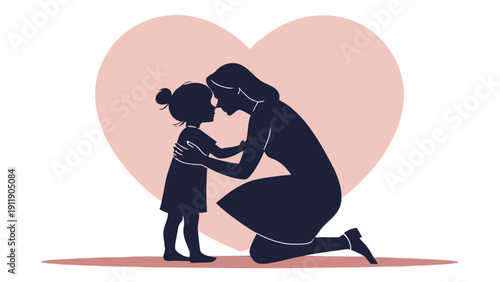 Mother kneeling and embracing her child in love and care heartwarming family moment silhouette