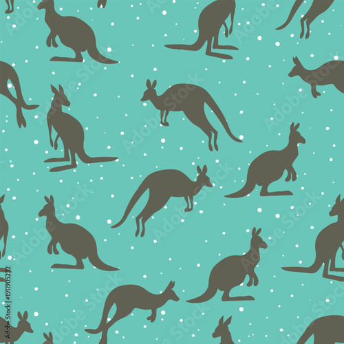 Seamless pattern with Kangaroo silhouette on color background. Vector illustration for card design, poster, fabric, textile. Pray for Australia and animals.