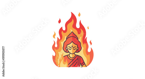 Indian woman engulfed in bright flames illustration