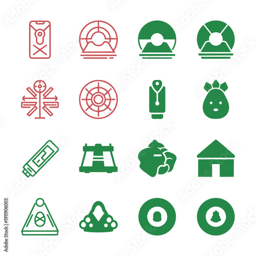 Green and red on white background symbols signs 3