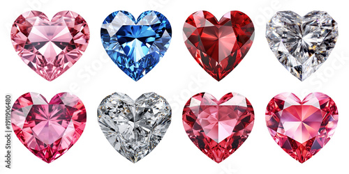 PNG Colorful heart-shaped gemstone collection, transparent background