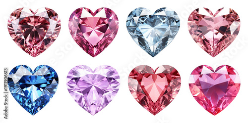 PNG Colorful heart-shaped gemstones sparkle, transparent background