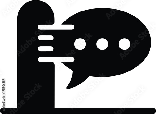 Black icon of a document with a speech bubble and three dots Keywords: icon, document, speech