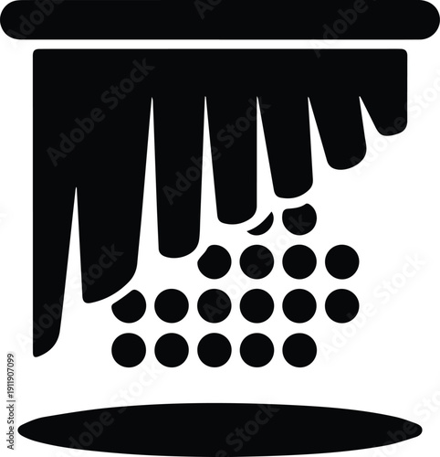 Black icon of a sieve with falling dots representing grains or seeds strainer filter