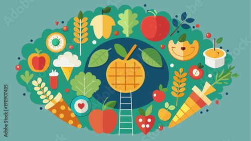 A vibrant illustration showcasing the interconnectedness of global agriculture and health.