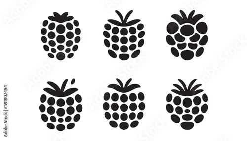 black color Blackberry fruits set of silhouette vector illustration, solid white background