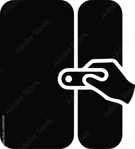 Hand Turning Door Knob Icon on White Background handle