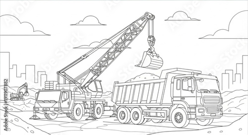 Page inactive construction digger machinery.