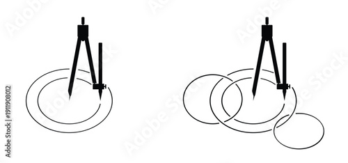 Circle compass. Drafting compass icon. Geometric compass with sharp points and pencil. For study design draw and school education, student learn concept. For drawing compass tracing a circle. Compasse