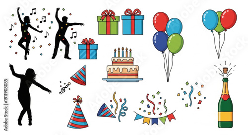 Party Celebration Silhouettes and Decorations.