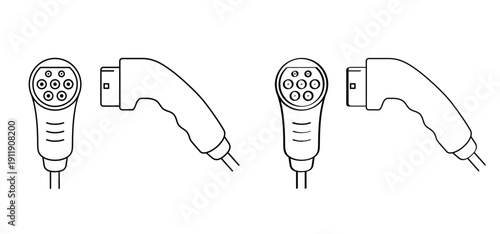 AC and DC charging connector.Types electric vehicle plugs. Electric car charging plug. Sockets for electric car charging plug. Hybrid, EV connector. For CCS Type 2, chademo, supercharger, mennekes, an