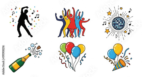 Party Celebrations with Balloons and Champagne.