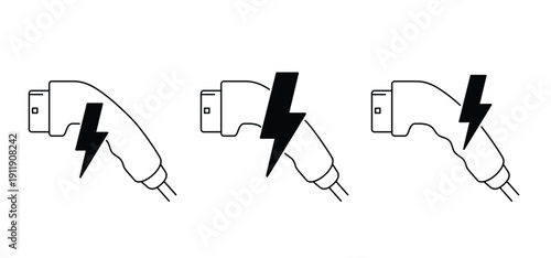 AC and DC charging connector.Types electric vehicle plugs. Electric car charging plug. Sockets for electric car charging plug. Hybrid, EV connector. For CCS Type 2, chademo, supercharger, mennekes, an
