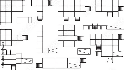 Architectural blueprint, showcasing various building layouts, meticulously drawn to provide a comprehensive overview.