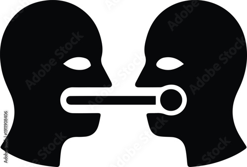 Two Heads with Mouths Connected by a Bar Icon on White Background people human