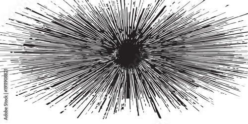 Abstract black and white radial lines exploding from a central point.