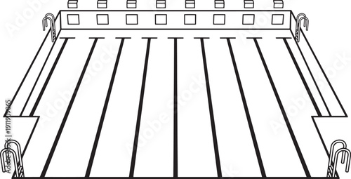 An aerial view of an Olympic-sized swimming pool, with clear lane markings and starting blocks, represents the peak of aquatic sports.