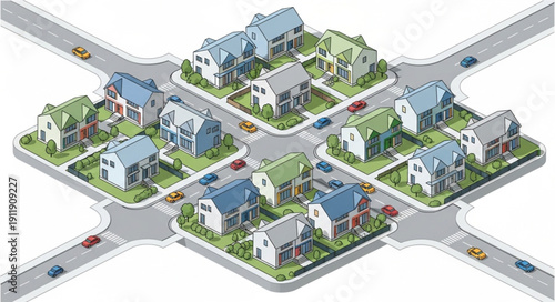 Neighborhood with Houses and Roads.
