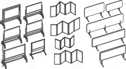 A collection of modular barriers, designed to be versatile for any event or need. The various designs provide flexible options for crowd control or defining spaces in multiple settings.