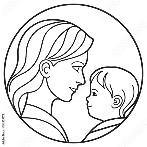 Vector Illustration of Mother Nurturing Toddler - Maternal Love Concept