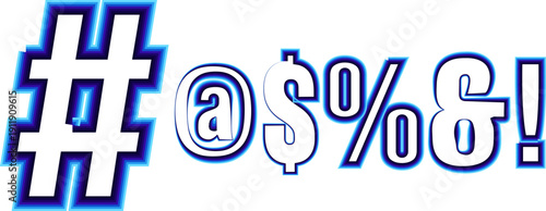 neon symbols and punctuation marks on white background