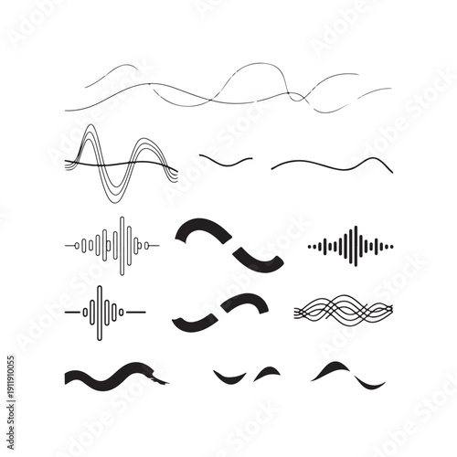 Abstract Sound Wave Audio Signal Vector Line Collection