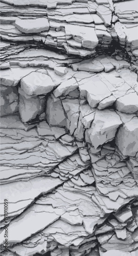 Gray Layered Rock Formation Texture - Geological Sedimentary Stone Strata Background with Sharp Edges