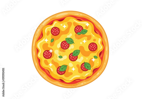 Delicious pepperoni pizza with fresh basil and melted cheese, a classic Italian dish perfect for any meal