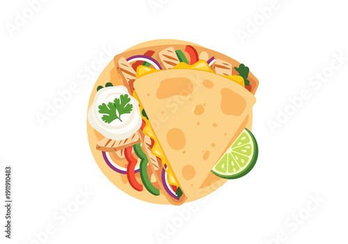 A delicious and fresh chicken fajita with sour cream and lime, perfect for a Mexican meal