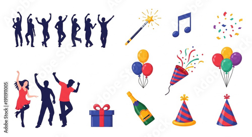 Party Icons and Silhouettes Celebrating.