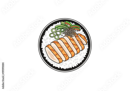 Delicious Sliced Chicken Breast Served Over Fluffy White Rice with a Garnish of Sliced Green Onions and Black Pepper