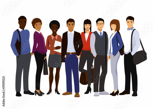 Diverse group of business professionals standing together in a row