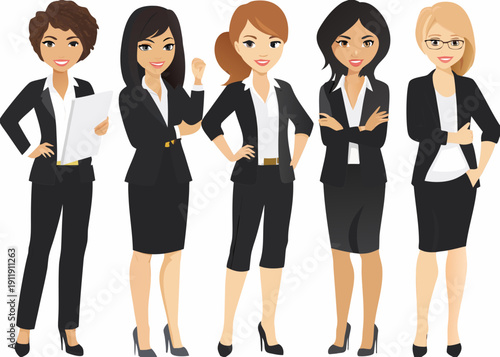 Diverse group of professional women in business attire posing together