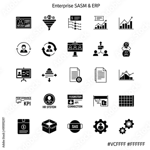 Collection of black icons representing Enterprise SASM and ERP systems.