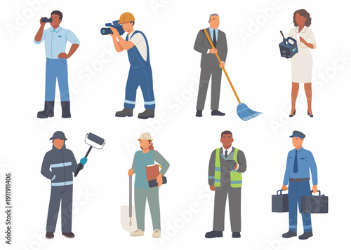 Diverse group of workers in various professions depicted as colorful illustrations