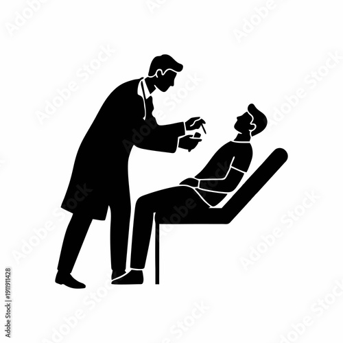 vector silhouette of a doctor examining a patient