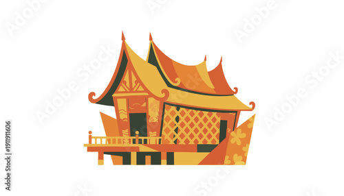 Authentic Southeast Asian Traditional Architecture Icon Representing Cultural Stability and Global Travel Destinations
