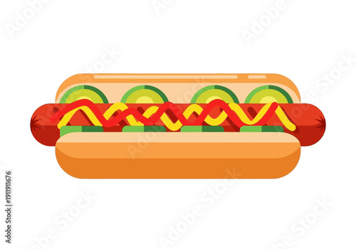 Delicious illustration of a hot dog with mustard and relish, perfect for food-related content