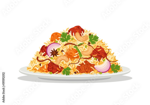 Deliciously prepared Indian biryani served on a white plate, a visually appealing and flavorful dish